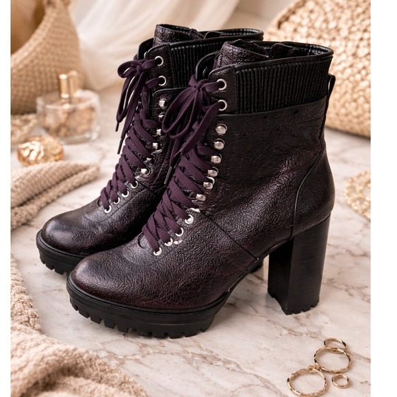 Vince Camuto Shoes - Vince Camuto Dark Plum Lace-Up Combat Boots